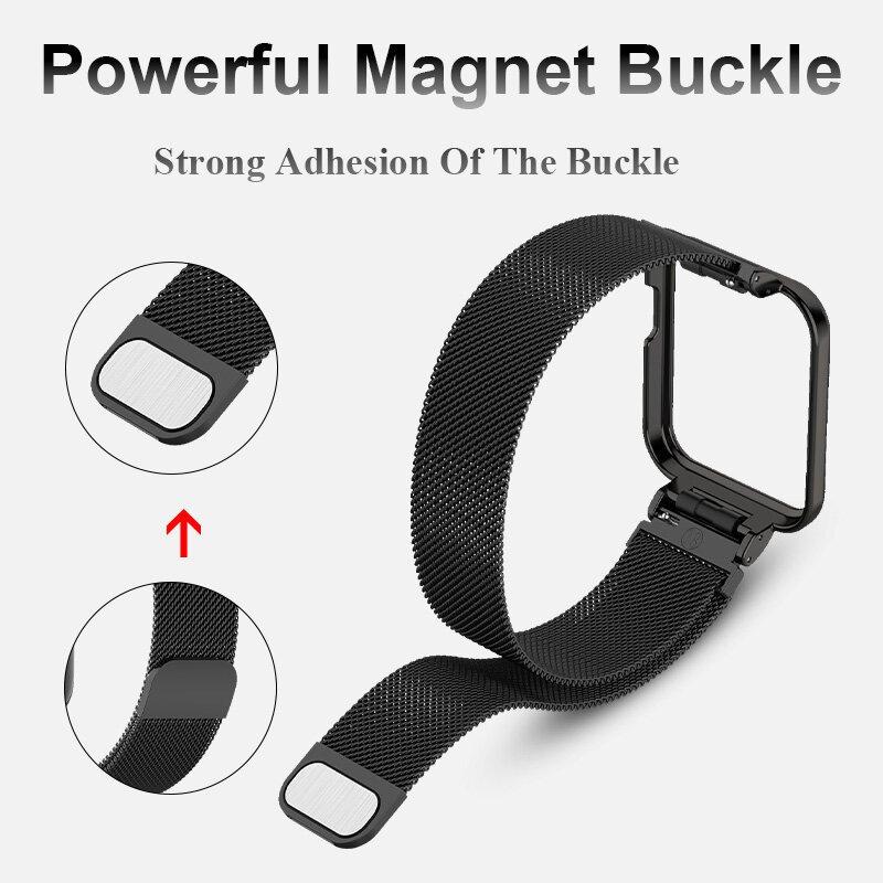 Pulseira de metal para Xiaomi Mi Watch Lite Band, Redmi Watch 2 3 Active com Case Protector, Bumper Magnetic Loop Replacement Bracelet