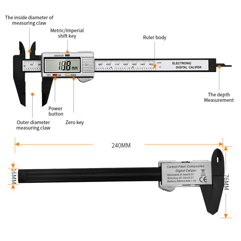 Calibrador Vernier de acero inoxidable/Plástico, instrumento Digital LCD de 6 pulgadas, herramientas de medición de profundidad, 0-150mm