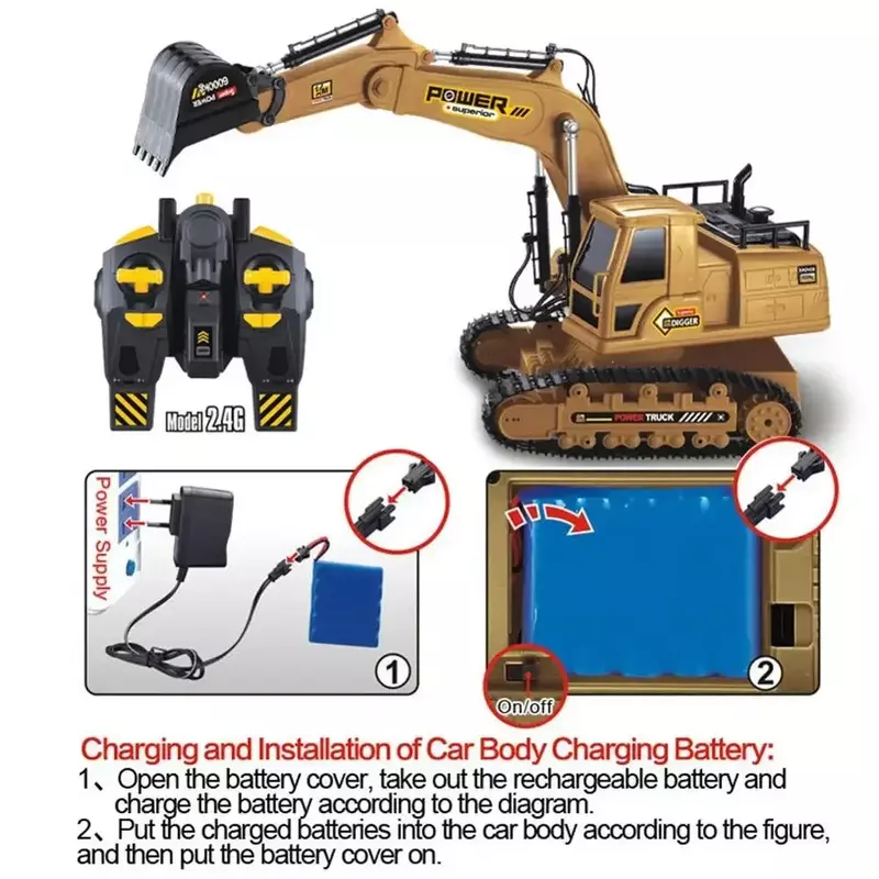1:18 RC Simulation RC Excavator Toys 2.4GHz Remote Control 680 Degrees Rotation Workbench Electric Digger Toy Gifts