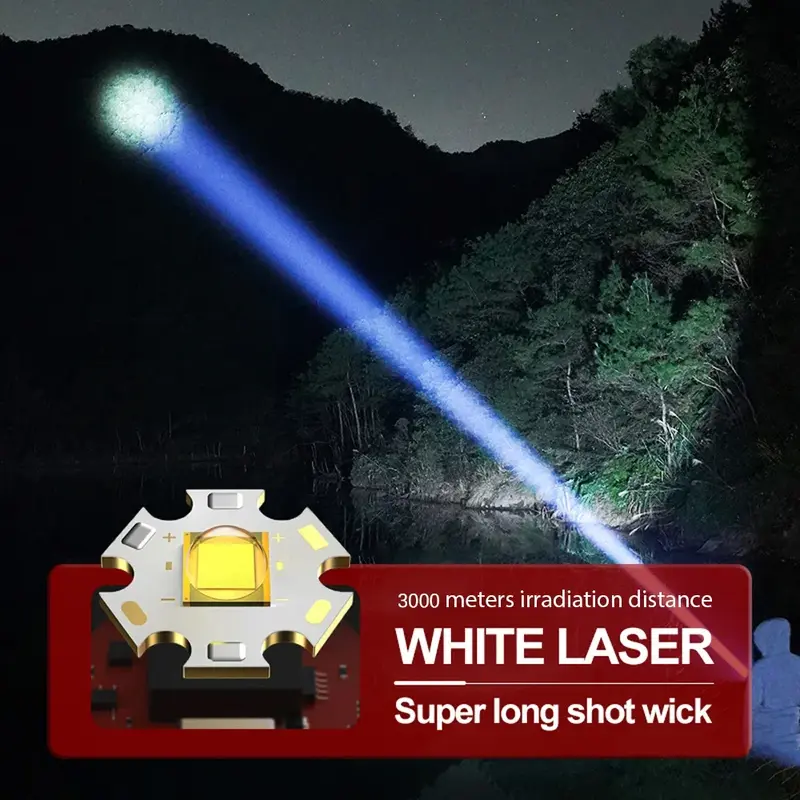 Multifuncional Lanterna Super Longo Alcance, Luz Poderosa, Carregamento de Display Digital, Bateria 26650, Zoom 60W, Exterior