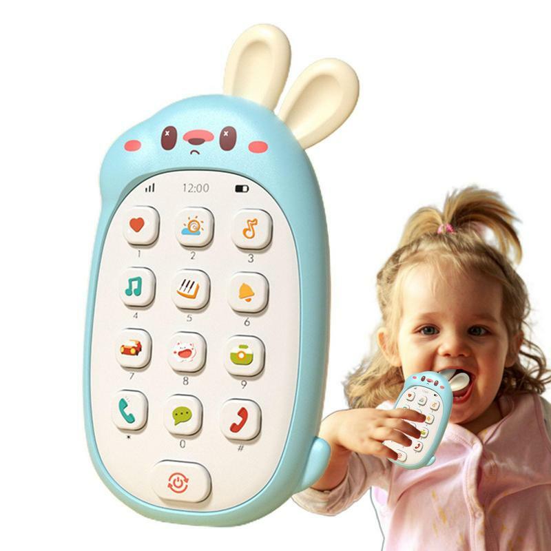 어린이용 씹을 수 있는 귀 귀여운 토끼 모양 휴대폰 장난감, 배터리 구동 교육용 장난감, 이중 언어, 다기능