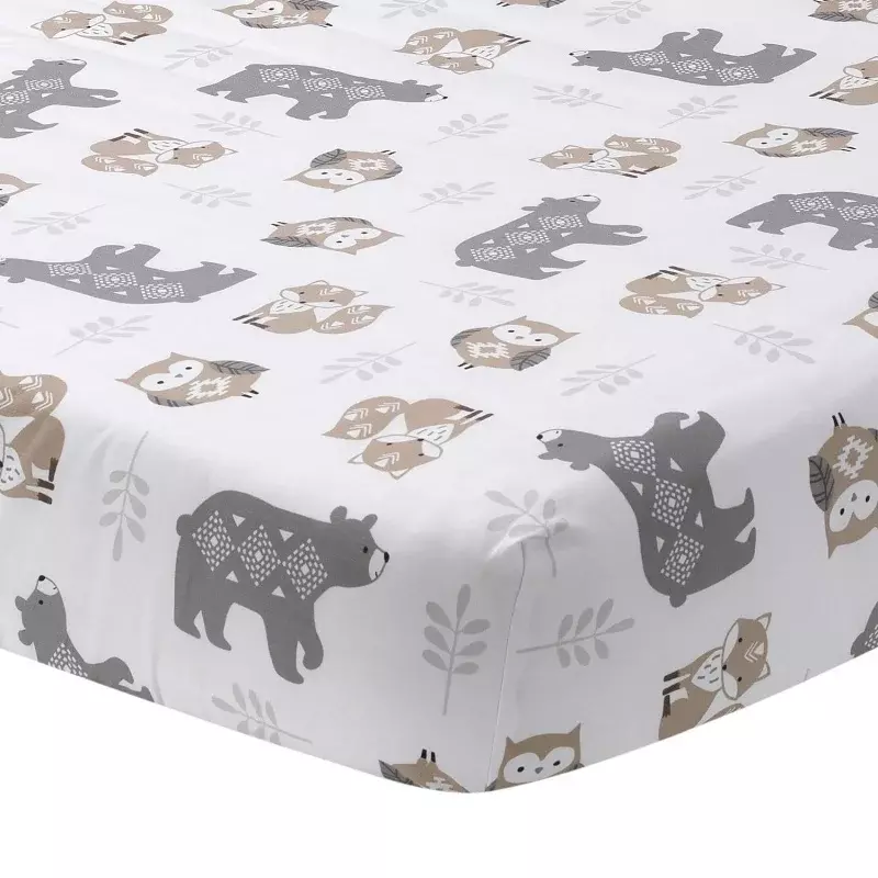 Set di biancheria da letto per culla in 5 pezzi per la scuola materna degli animali della foresta di agnelli e edera-grigio