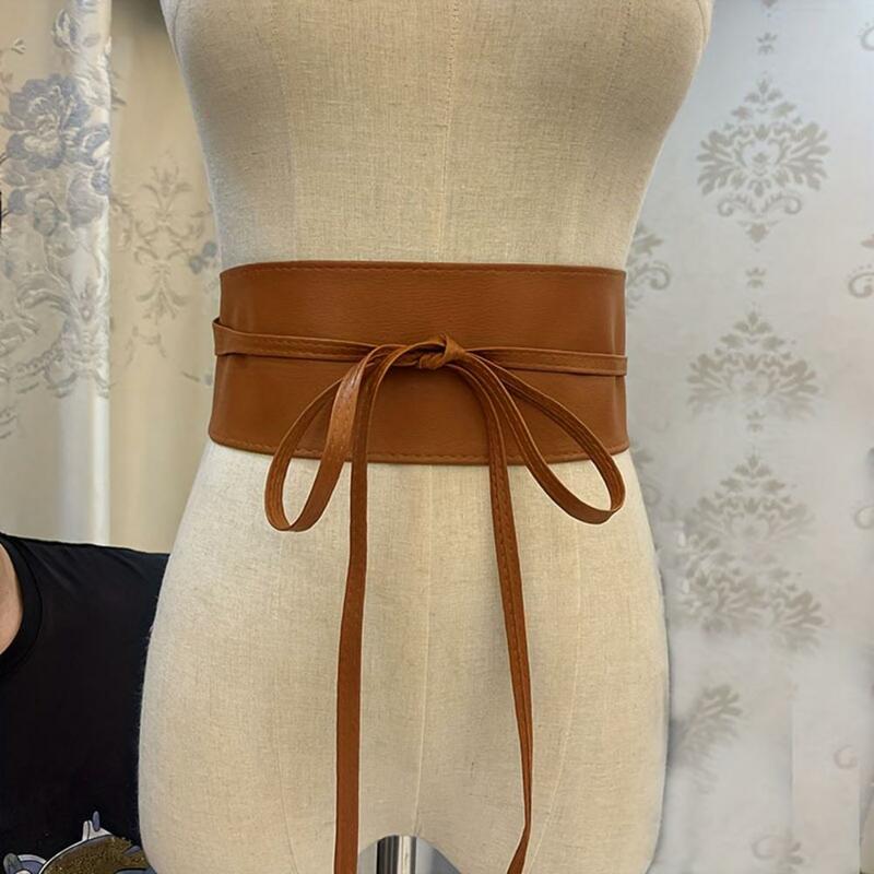 Women Girdle Faux Leather Lace Up Adjustable Firm Stitching Retro Slim Waist Decor Dress Coat Sweater Waist Belt Waistband