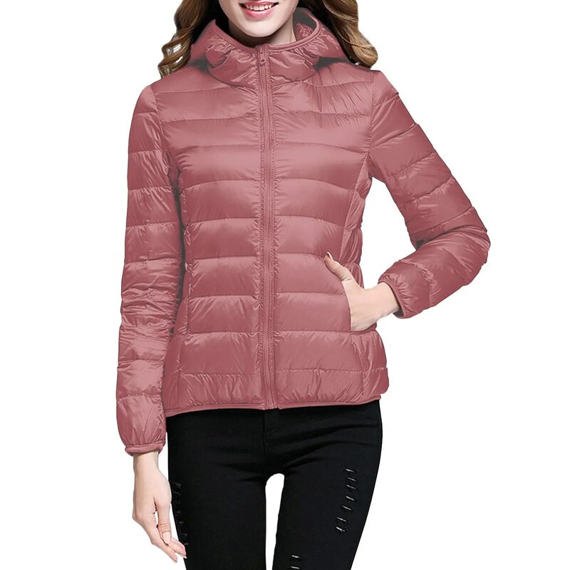 Зимняя парка, сверхлегкая стеганая куртка для женщин, повседневное однотонное пальто с капюшоном, уличная теплая искусственная кожа с отделением для хранения