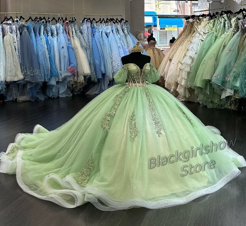 Зеленое платье-футляр 15 Quinceañera, подростковое элегантное облегающее Тюлевое платье со шлейфом в стиле часовни, свадебное платье 15 цветов, платья-футляры