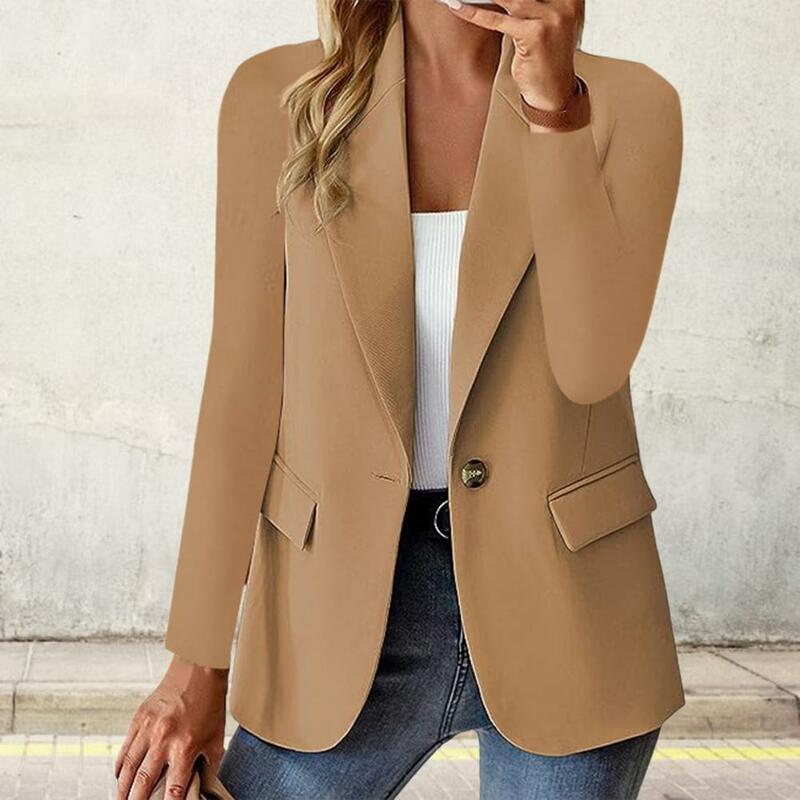 Women Suit Coat Elegant Women's Single Button Suit Coat for Office Wear Solid Color Anti-wrinkle Long Sleeve Business for Spring
