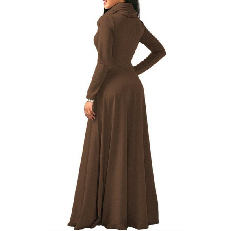 Robe Longue Élégante à Manches sulfet Col Haut pour Femme, Vêtement Chaud avec Poche, Collection Automne Hiver, 6XL