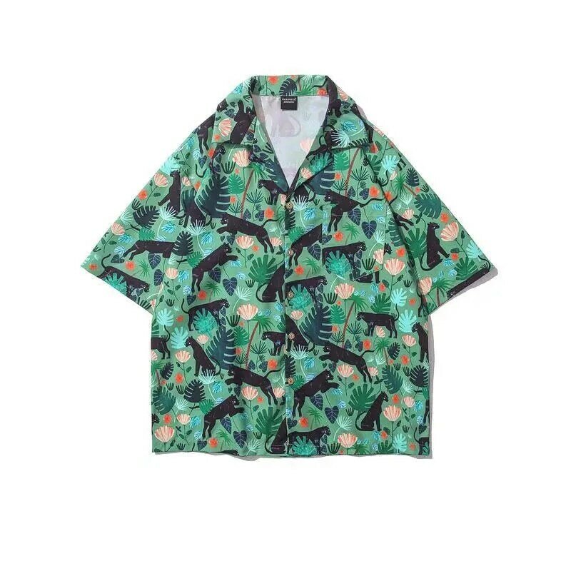 Retro kwieciste koszule męskie w stylu Casual, letnia japońska hawajska stylowa Harajuku fajna przystojna główna ulica osobiste Camisas Masculinas