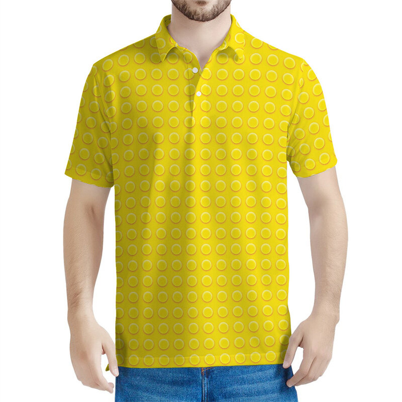 다채로운 빌딩 블록 패턴 폴로 셔츠, 3D 프린트 티셔츠, 여름 거리 반팔, Y2k 상의, 루즈 티셔츠