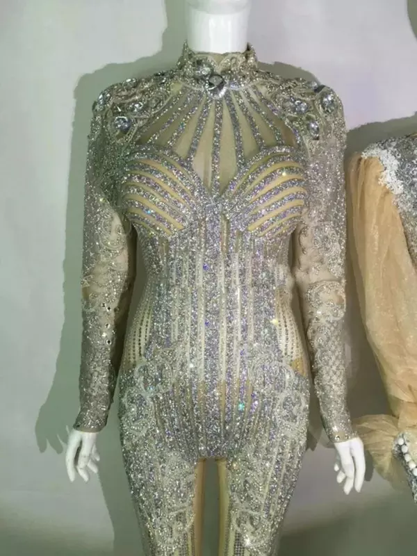 Sexy Sängerin Tänzerin Leistung Abschluss ball feiern Outfit Bodysuit Quiet sch kristalle Diamanten Overall Party Stram pler Kostüme