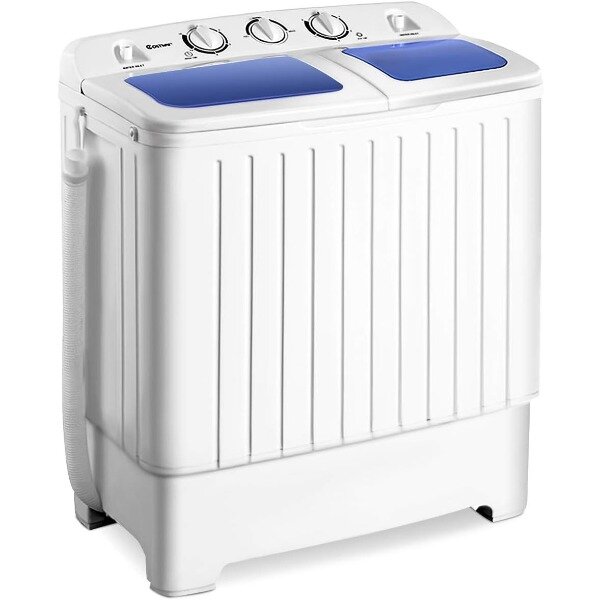 Giantex mesin cuci portabel Mini kompak, Mesin cuci bak ganda 20lbs Spinner Spanyol, Mesin cuci portabel, biru + putih