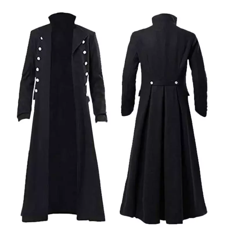 Men's Mid-century Renaissance Goth Double Breasted Slim Vintage Coat Stage Costume
