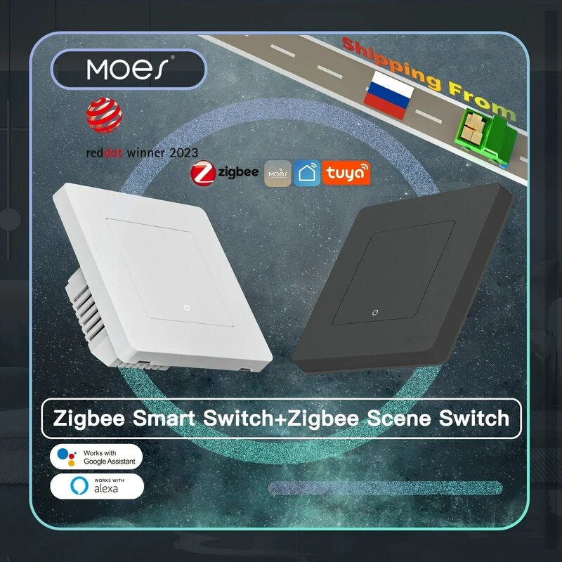 MOES-Interruptor de botón inteligente ZigBee3.0, Control remoto por aplicación Smart Life, funciona con Alexa y Google