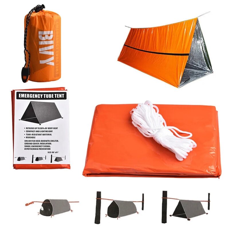 مجموعة خيمة أنبوبية للنجاة في حالات الطوارئ ، كيس نوم SOS ، معدات بقاء مقاومة للماء ، بطانية حرارية ، شخصان