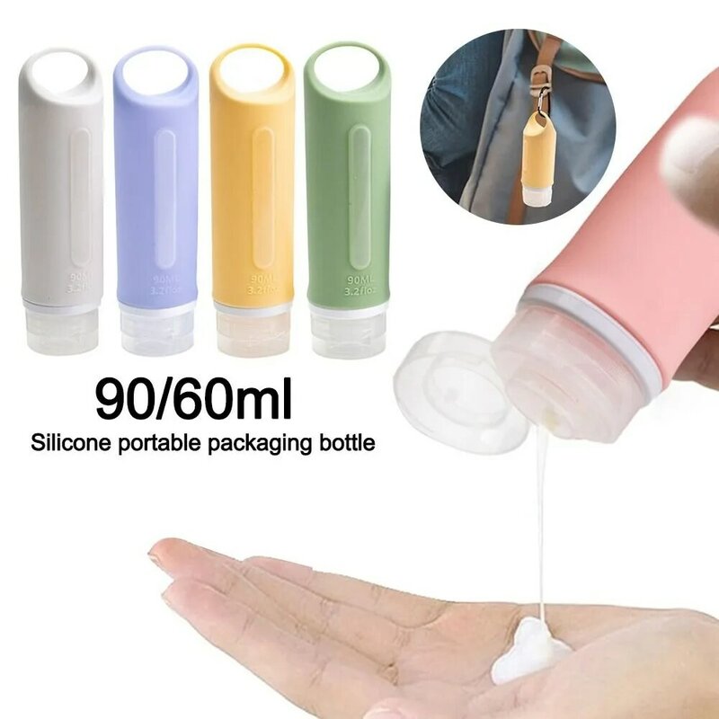 Squeeze Silicone Garrafas Recarregáveis com Buraco, Sub-Bottling Shampoo, Garrafa de Loção Gel de Chuveiro, Grande Capacidade, 60 ml, 90ml