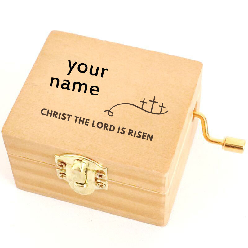 คริสเตียนของขวัญไม้ส่วนบุคคลเพลงกล่องเขา Risen ของขวัญที่กำหนดเองสำหรับเพื่อนกล่องสำหรับของขวัญ Musicbox