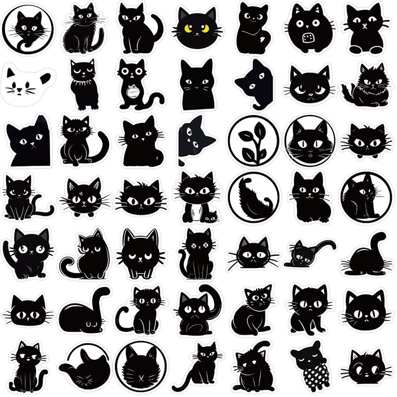 สติกเกอร์การ์ตูนแมวสีดำลายกราฟฟิตี10/30/50ชิ้นสติกเกอร์ติดผนังรูปสัตว์กระเป๋าคอมพิวเตอร์สำหรับทำมือ