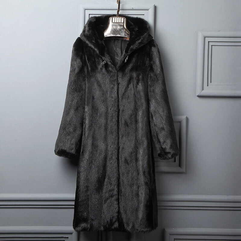Mantel Bulu Palsu Hangat Tebal Musim Dingin 2022 Mantel Ukuran Besar Wanita Jaket Bulu Lengan Panjang Bertudung Mantel Bulu Musim Dingin Mewah Bontjas