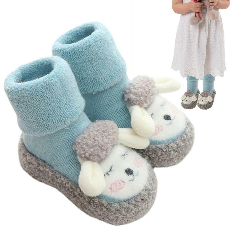 Chaussettes de sol pour bébé, chaussures en peluche de mouton de dessin animé, chaussettes de sol épaisses antidérapantes pour garçons et filles