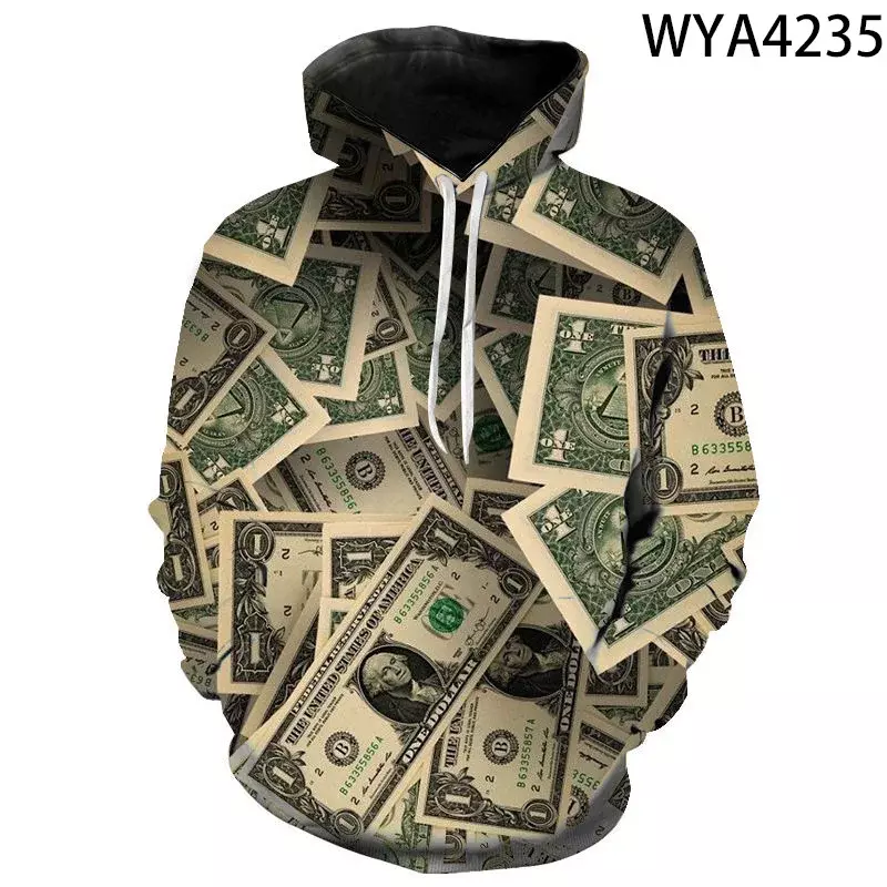 Uns Dollar uns Dollar Banknoten gemustert gedruckt Hoodie Männer Frauen Kinder Streetwear Sweatshirt Streetwear übergroß