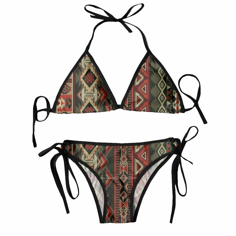 Bikini de luxe pour femmes, ornement géométrique, céramique, papier peint textile, cartes Web, ensemble de 2 pièces, 2024