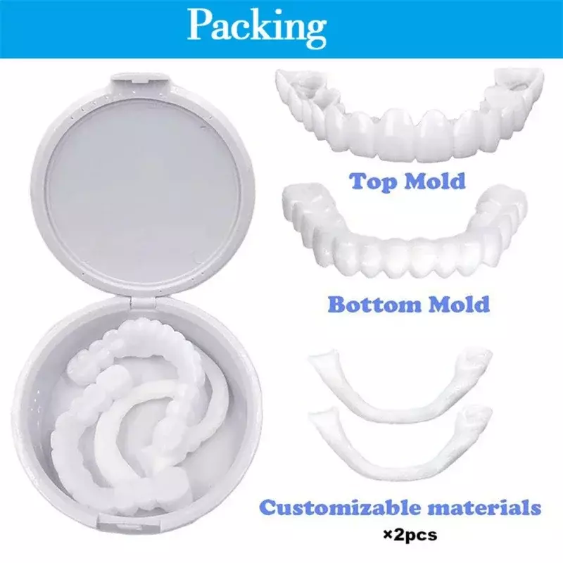 2Pcs/Set Silicone Teeth Whitening Teeth Cover Teeth Braces Simulation Denture Upper Lower Set with Box Perfect Smile