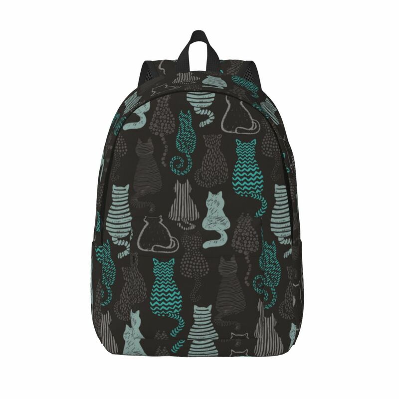 Mochila de lona animal bonito para homens e mulheres, mochila escolar, caminhadas no ensino fundamental, gato