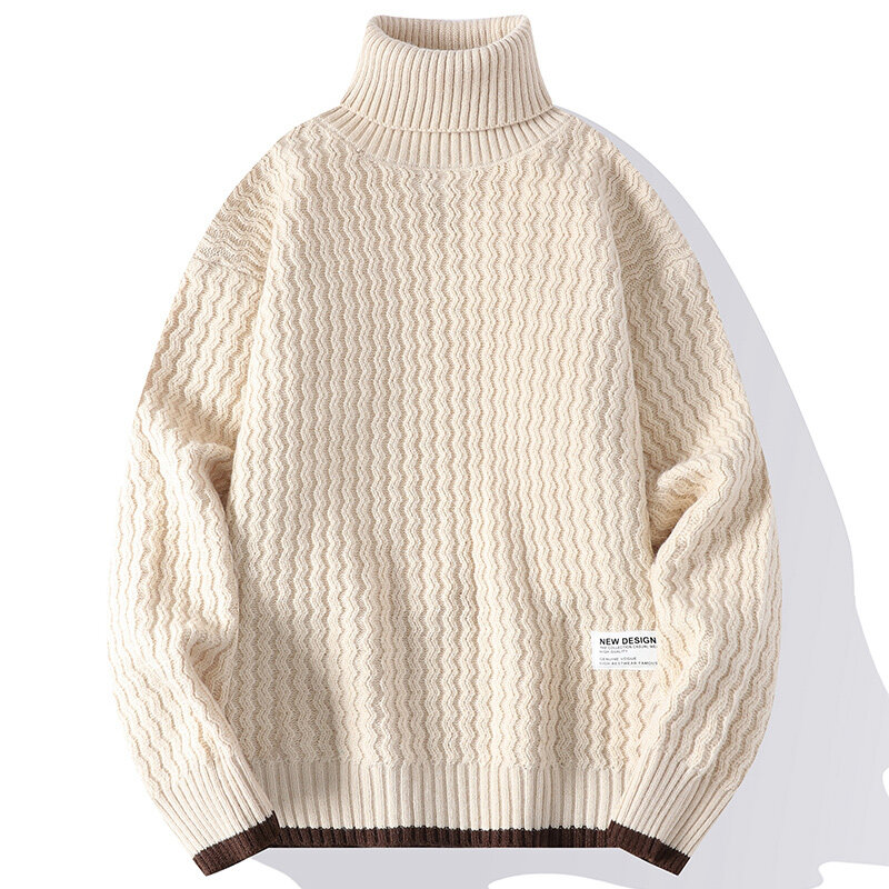Winter Trend Knitwear Sweaters Men's Solid Long Sleeved Turtleneck Pullover High Neck Knitted Warm Casual Sweater Jumper A306