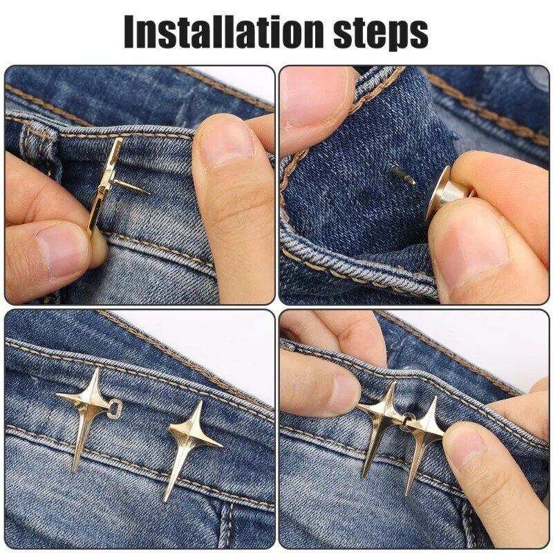 Reusable Waist Buttons Alloy Star Brooches Pins Clip Adjustable Snap Fastener Jeans Detachable Reduce Waist Buckle Tightener