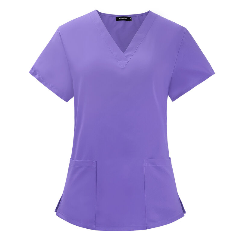 Salone di bellezza uniforme elastico traspirante Spandex accessori per infermieri moda Slim Fit top estate tuta da laboratorio Scrub vestiti donna