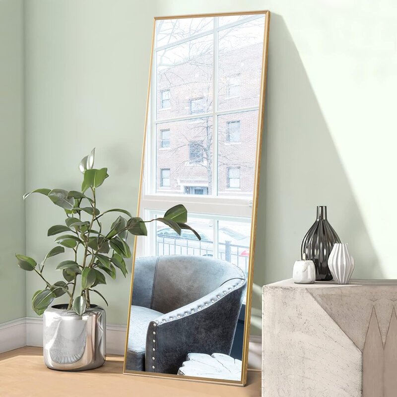 Miroir de Sol Complet avec Cadre en Alliage d'Aluminium, avec Support, Peut être Indépendant, Montage Mural ou Contre le Mur