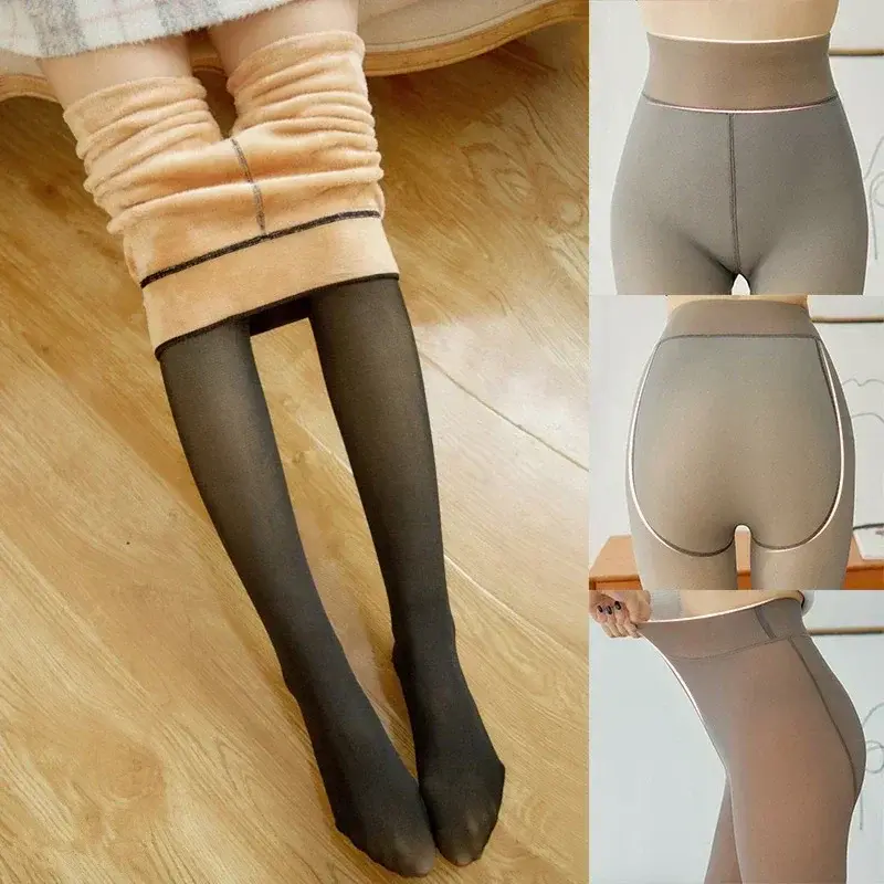 2023 Black Women Tights Winter Fake Translucent Pantyhose Elastic Tights Warm Fleece Thick Pantyhose Stockings Medias Invierno