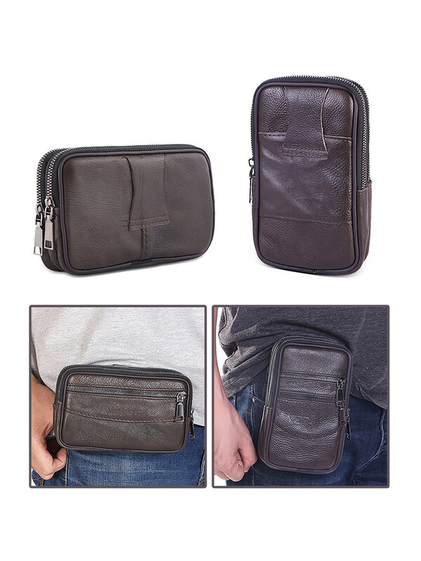 Fashion Men Cowhide Leather Pure Color Waist Pack Mini Belt Coin Purse Phone Bag