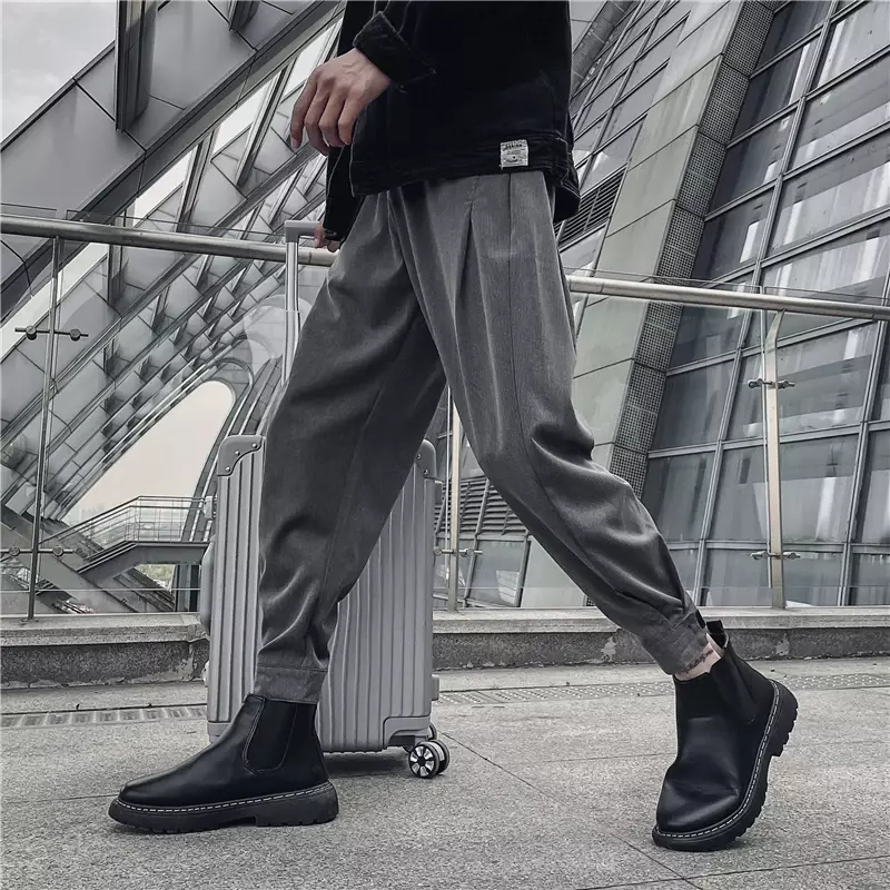 Черные мужские брюки корейская мода свободные прямые брюки с высокой талией на весну и осень повседневные большие мужские брюки
