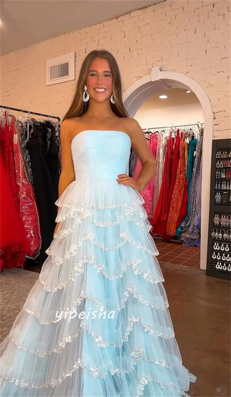 Prom Dress Saudi Arabia Prom Dress Saudi Arabia Tulle Tiered Celebrity Ball Gown Strapless Bespoke Occasion Gown Long Dresses