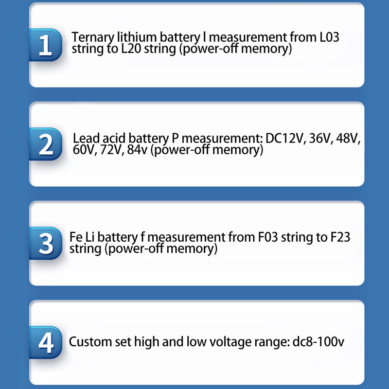 Indicatore di capacità della batteria DC 8V-100V piombo acido litio LiFePO4 auto moto voltmetro indicatore di tensione 12V 24V 48V 72V per Alam