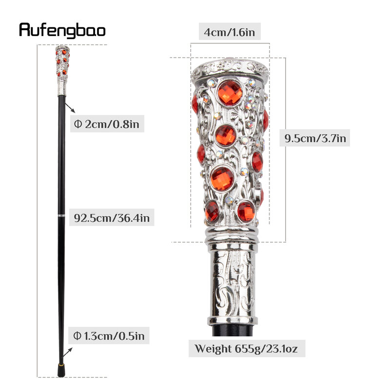 White Red Artificial Diamond Walking Cane Fashion Decorative Walking Stick Gentleman Elegant Cosplay Cane Knob Crosier 93cm
