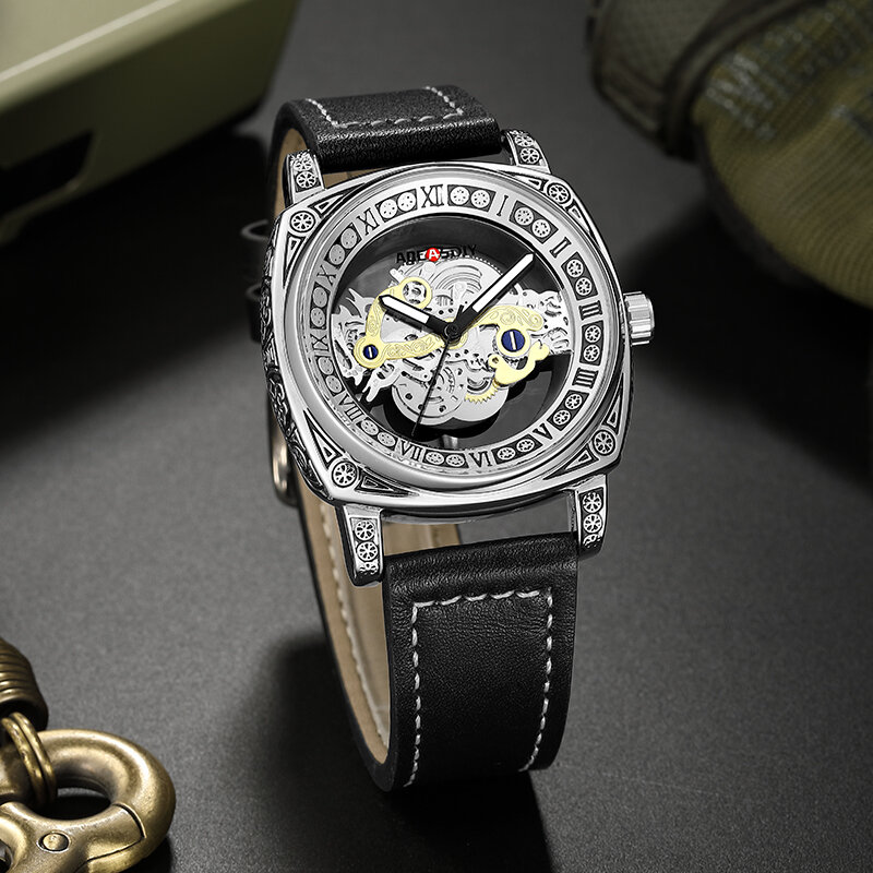 Luxus uhr für Männer hohle Retro Quarz Armbanduhr Lederband Herren uhren leuchtende Zeiger mit Chronograph Relogio Masculino