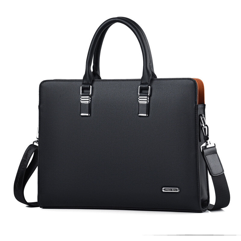 Genuine Leather Men Briefcases With Zipper Horizontal Handbag For Documents Office Shoulder Messenger Bag Male Laptop