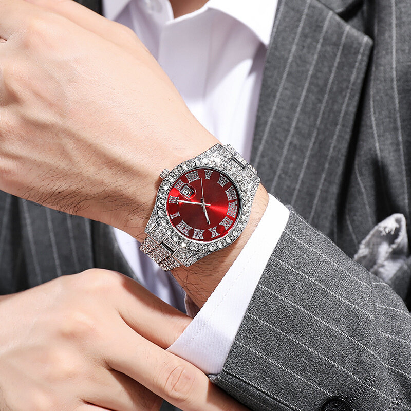 Hip Hop Iced Out Watch Men Luxury Brand Diamond Men's Watches Calendar Quartz Wristwatches Male Clock Gift For Men Drop Shipping