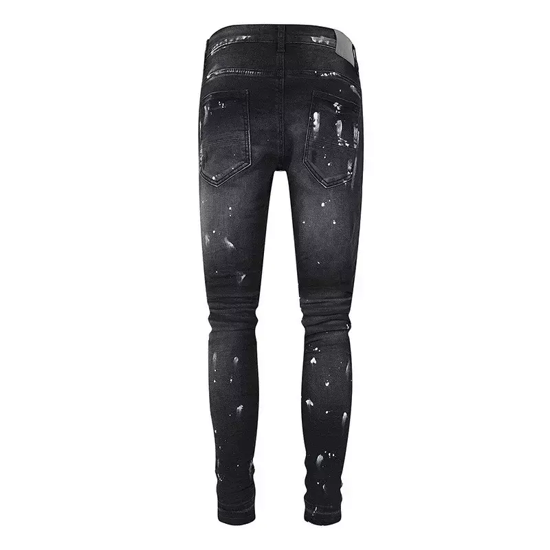 ROCA Street Jeans com Tinta Angustiada, Calças de Marca de Moda de Rua, Qualidade Superior, Preto e Roxo, 1:1, 28-40 Tamanho