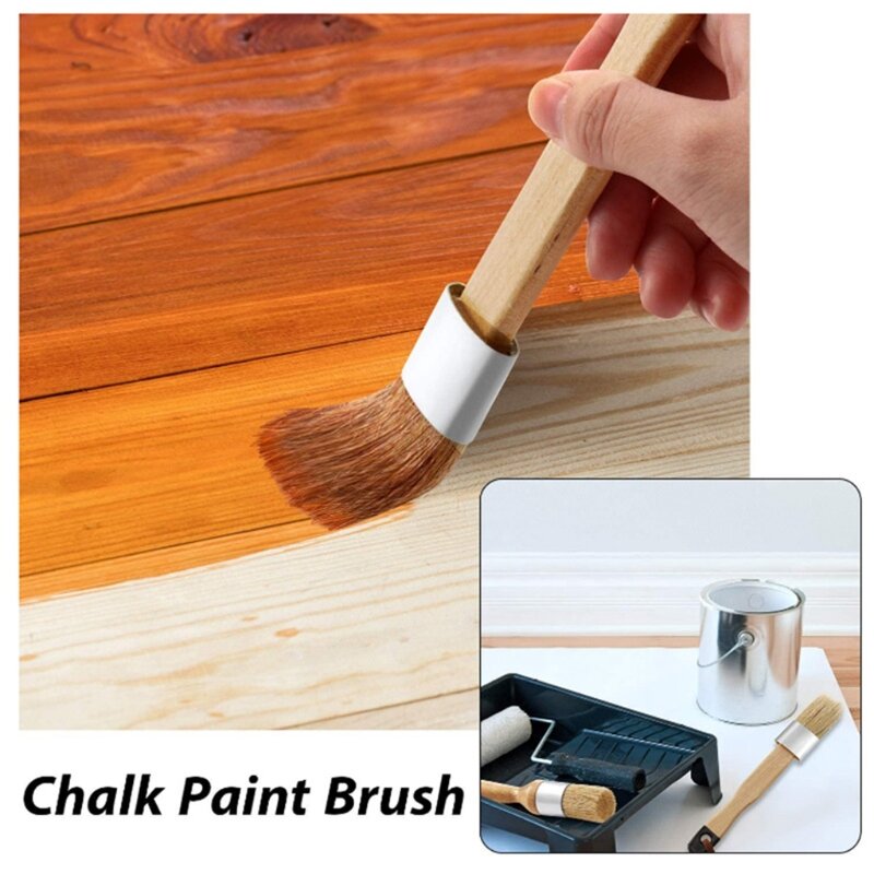 3Pcs Reusable Handle Natural Bristle Brushes Round&Wide&Pointed Chalk and Wax Paint Brush Painting and Waxing Tool