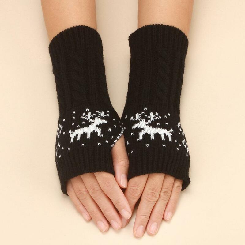 Winter Warme Handschoenen Studenten Schrijfhandschoenen Gezellig Winter Typehandschoenen Gebreide Halve Vingers Elastische Elanden Print Voor Studenten
