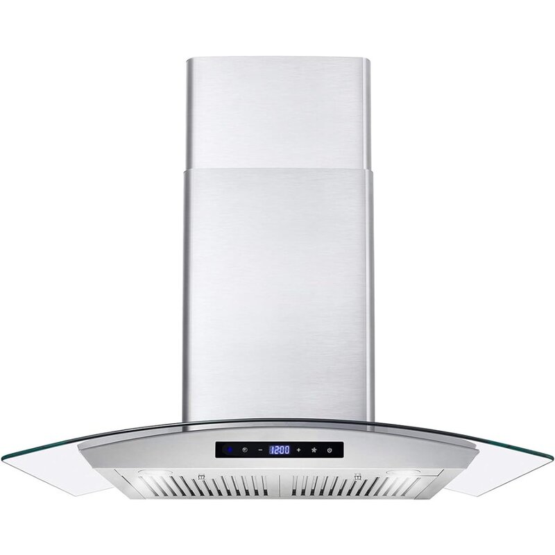 30 in. Wall Mount Range Hood with 380 CFM, Curved Glass, Ducted Convertible Ductless, 3 Speeds, Permanent Filters in Stainless