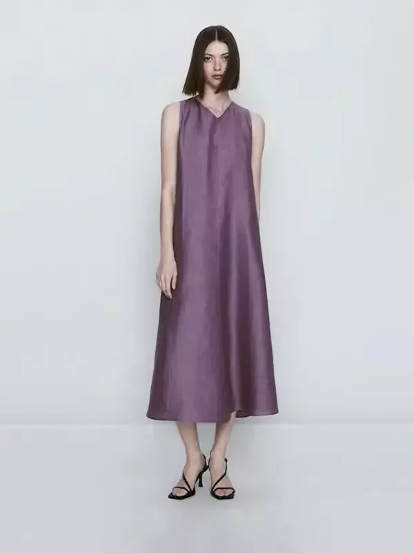 Elegante y exquisito vestido de dos colores para mujer, sin mangas con ropa Retro cuello en V, estilo de ocio y vacaciones, 2023