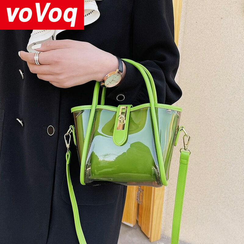 PVC Transparent Candy Farbe Gelee Tasche für Frauen 2023 Neue Sommer Mode 2 stücke Rosa Einfache Design Schulter Tasche für frauen