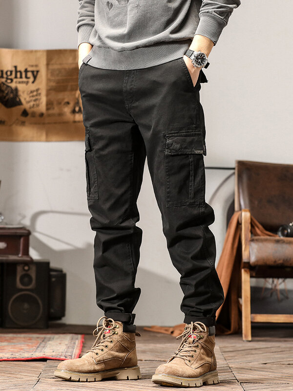 Pantalones Cargo rectos para hombre, pantalón táctico largo de algodón con múltiples bolsillos, estilo militar, ajustado, informal, primavera y verano