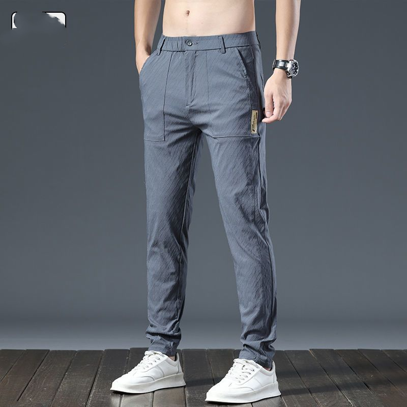 Summer New Commuter Men's Trousers Solid Color Screw Thread Mid Waist Button Casual Loose Young Style Fashion Straight Pants