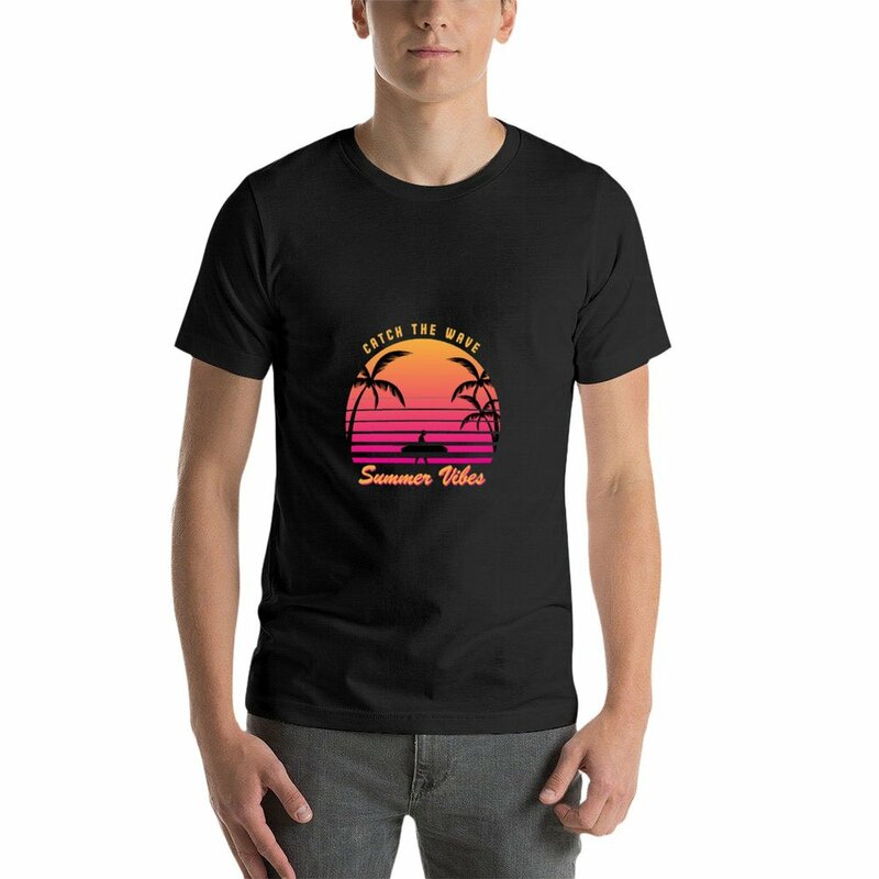 Camiseta masculina de verão pegam a onda, roupas hippie vintage, roupas masculinas, tamanhos maiores