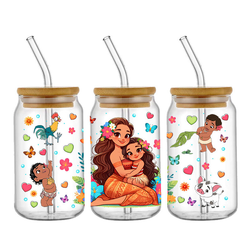 Cartoon 16Oz Prinses Moeder Dag Uv Dtf Cup Wraps Transfer Sticker Voor Glas Libbey Kan Zelfklevend Wasbaar Diy Custom